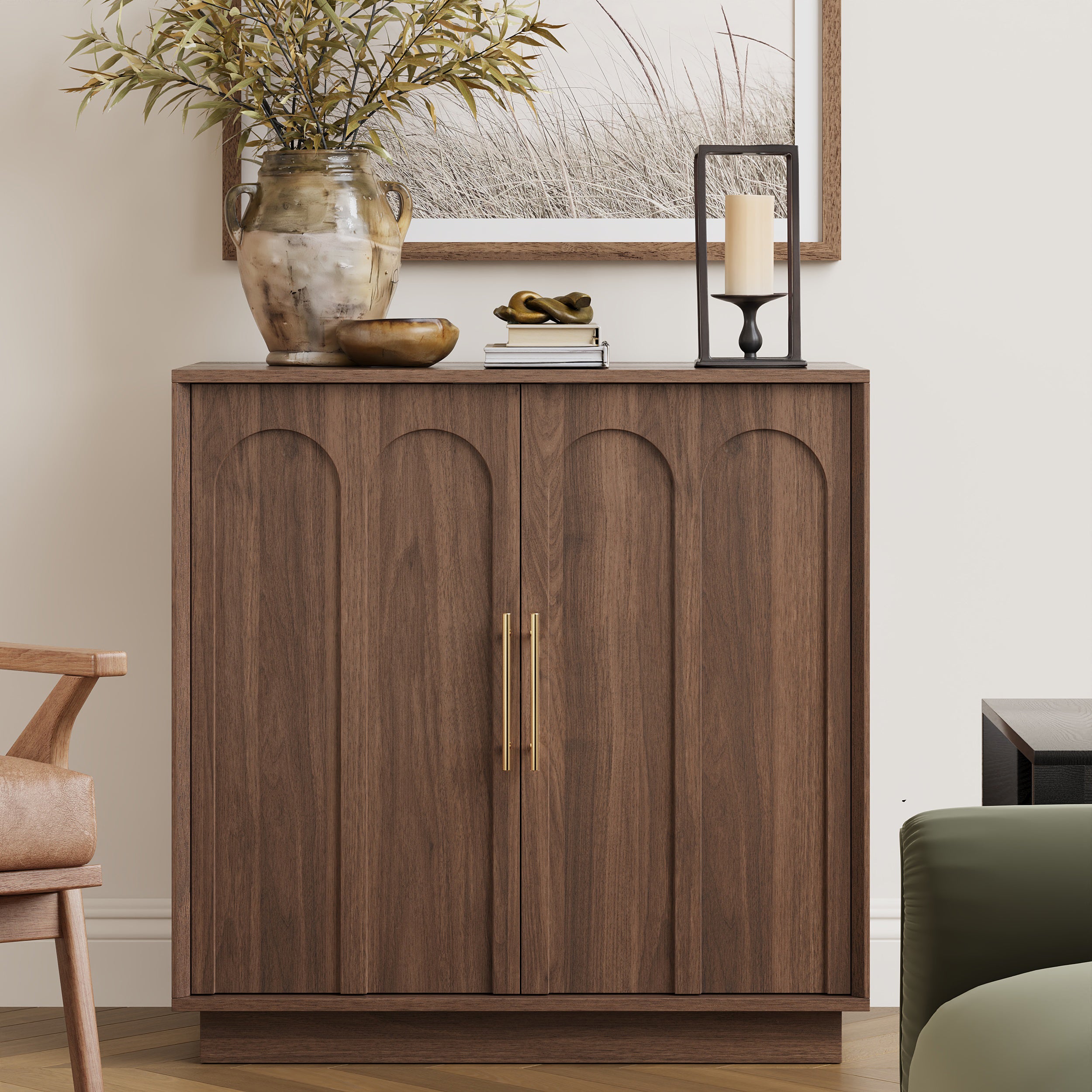 31.5" Sideboard Buffet Cabinet with Storage, Walnut