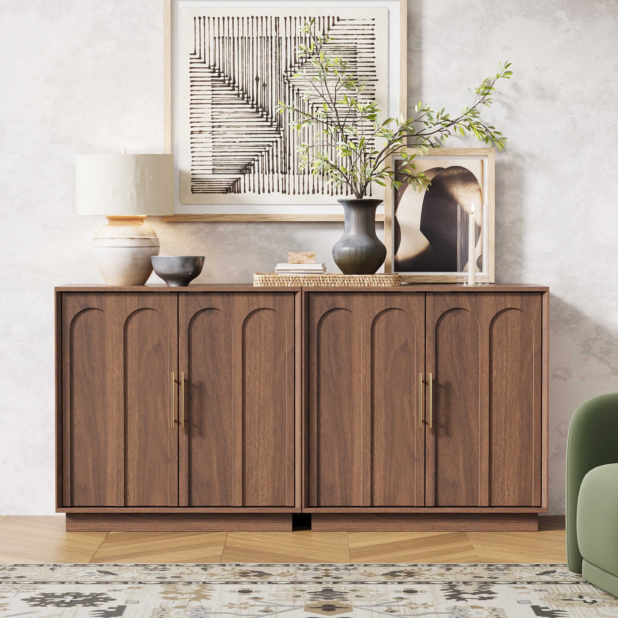 31.5" Sideboard Buffet Cabinet with Storage, Walnut