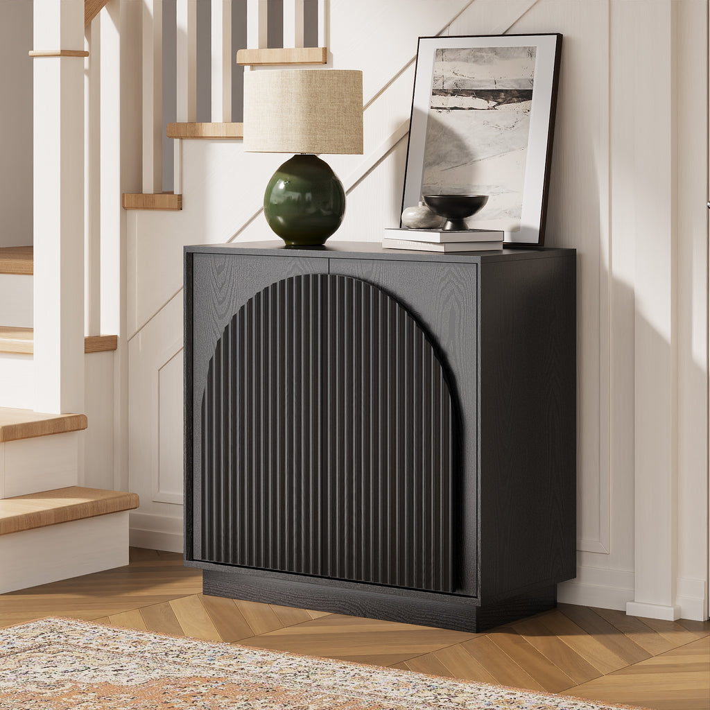 31.5" Small Buffet Cabinet with Storage, Arched Doors, Black