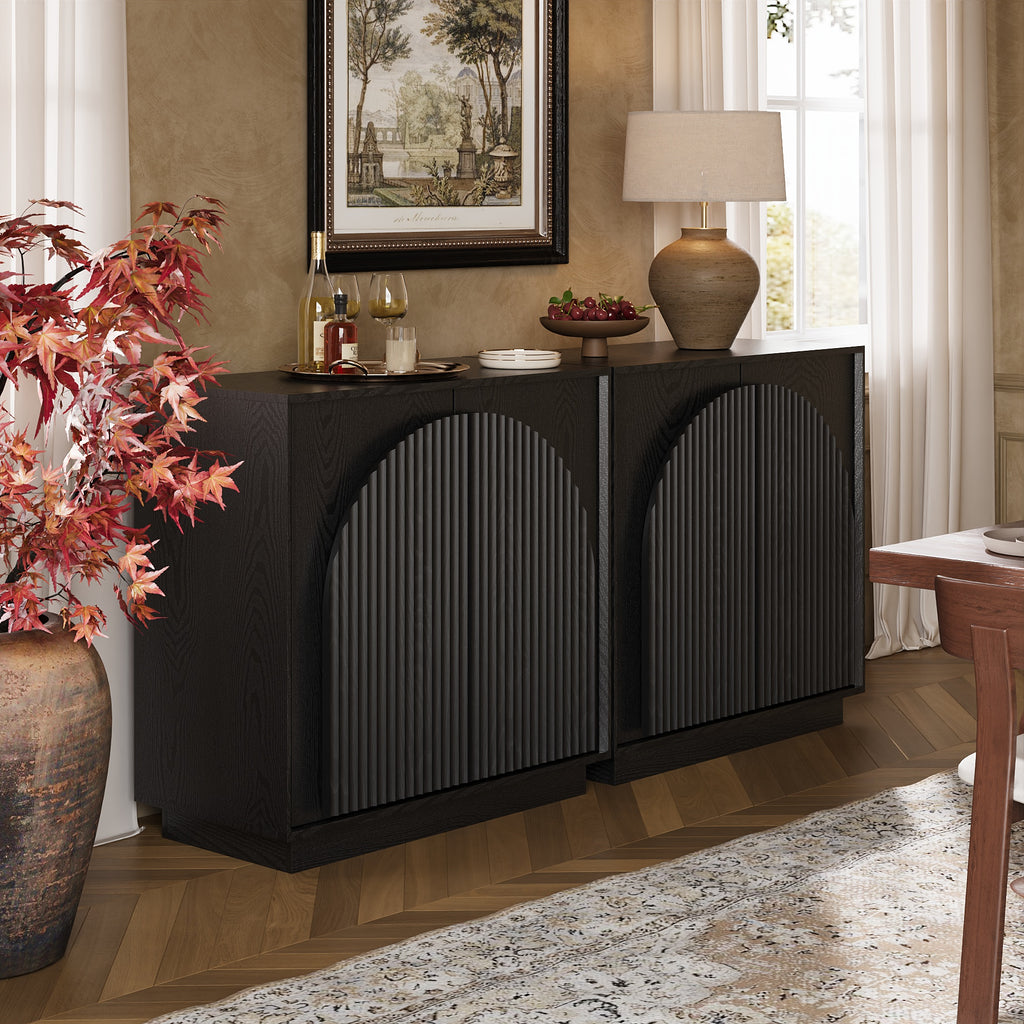 31.5" Small Buffet Cabinet with Storage, Arched Doors, Black