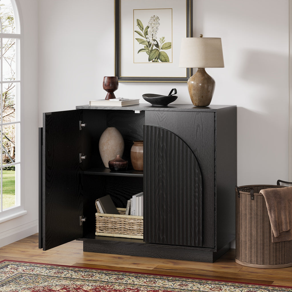 31.5" Small Buffet Cabinet with Storage, Arched Doors, Black