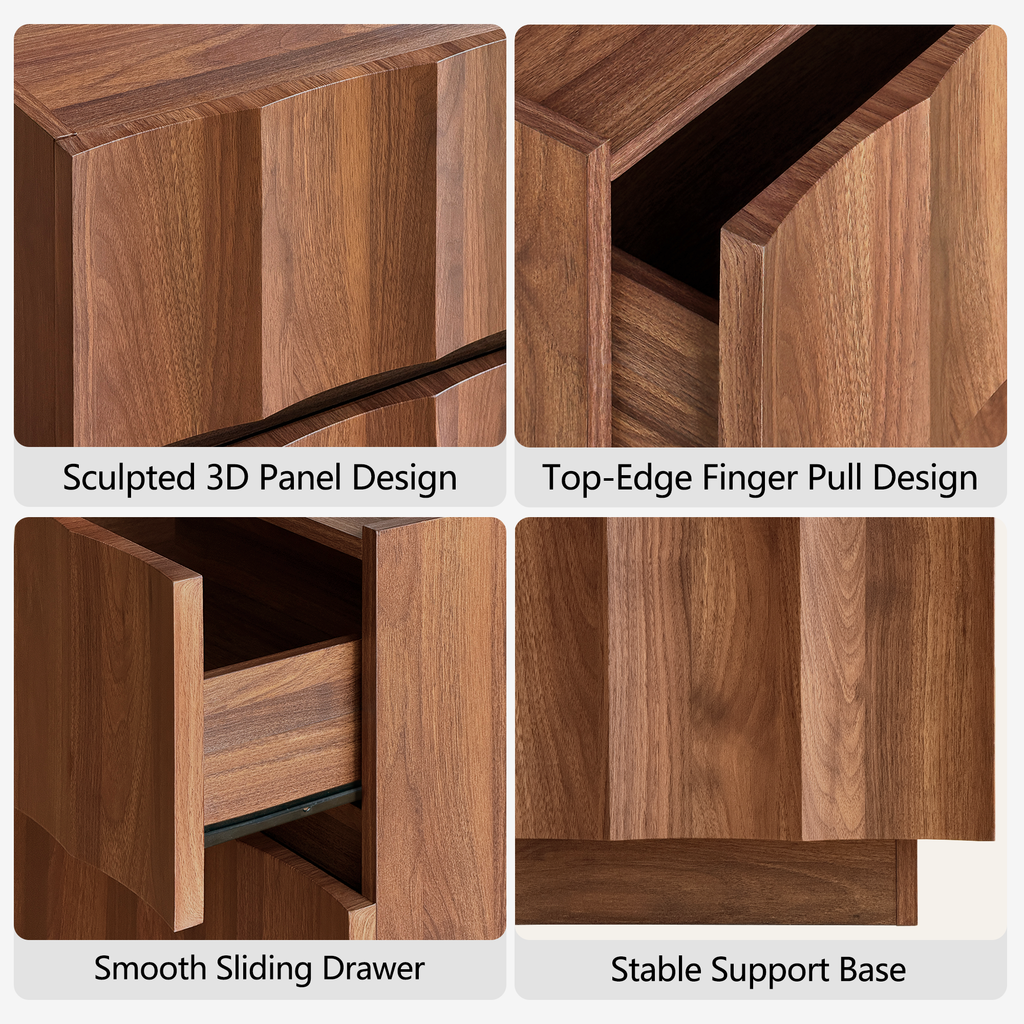 20.5" Fluted Nightstand with Charging Station, Walnut