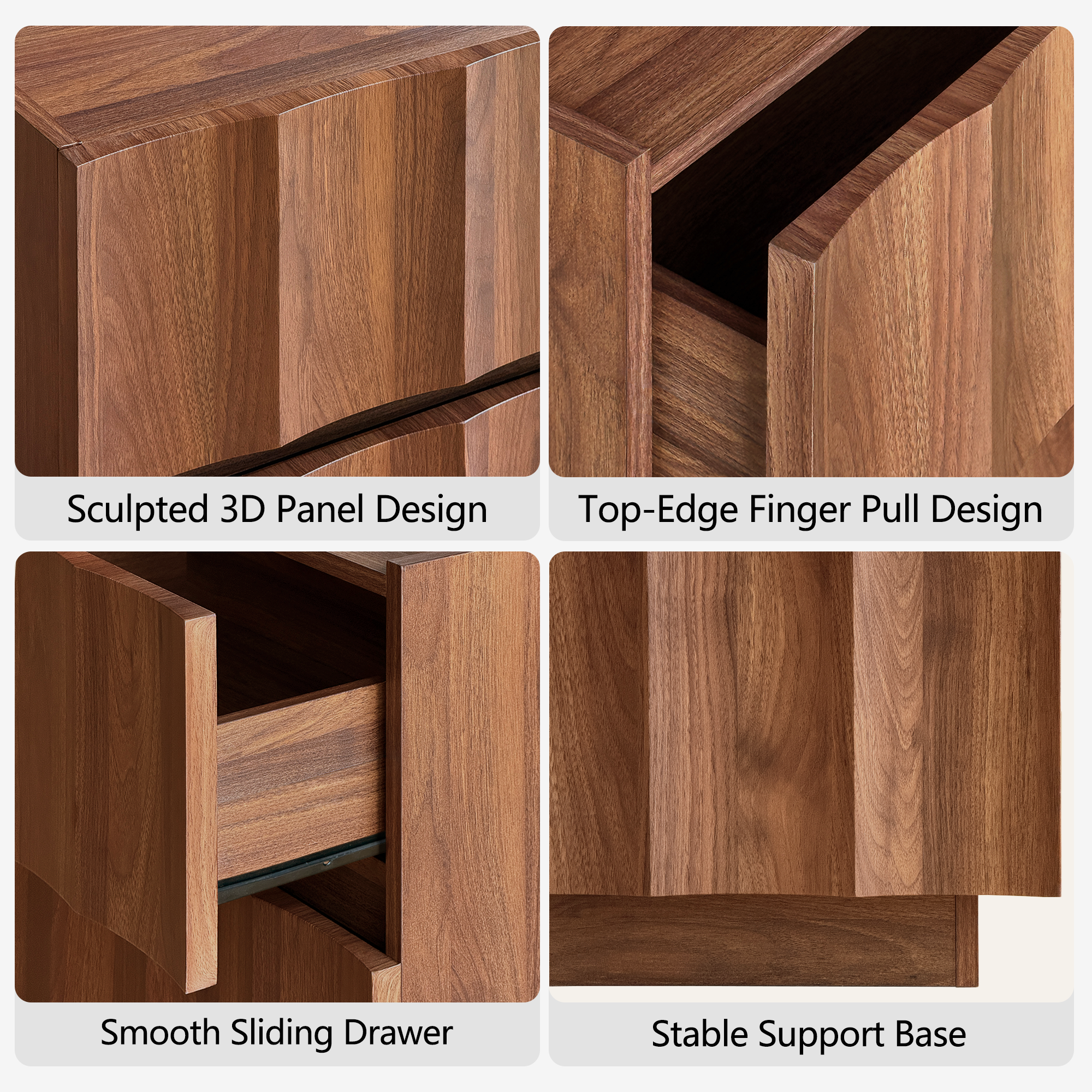 20.5" Fluted Nightstand with Charging Station, Walnut