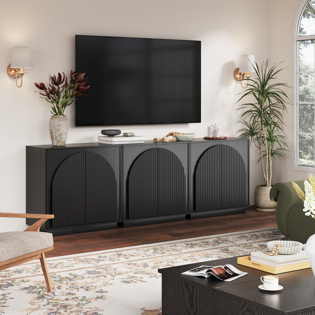 31.5" Small Buffet Cabinet with Storage, Arched Doors, Black