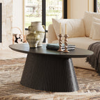 47.2" Oval Coffee Table with Faux Stone Veneer, Black