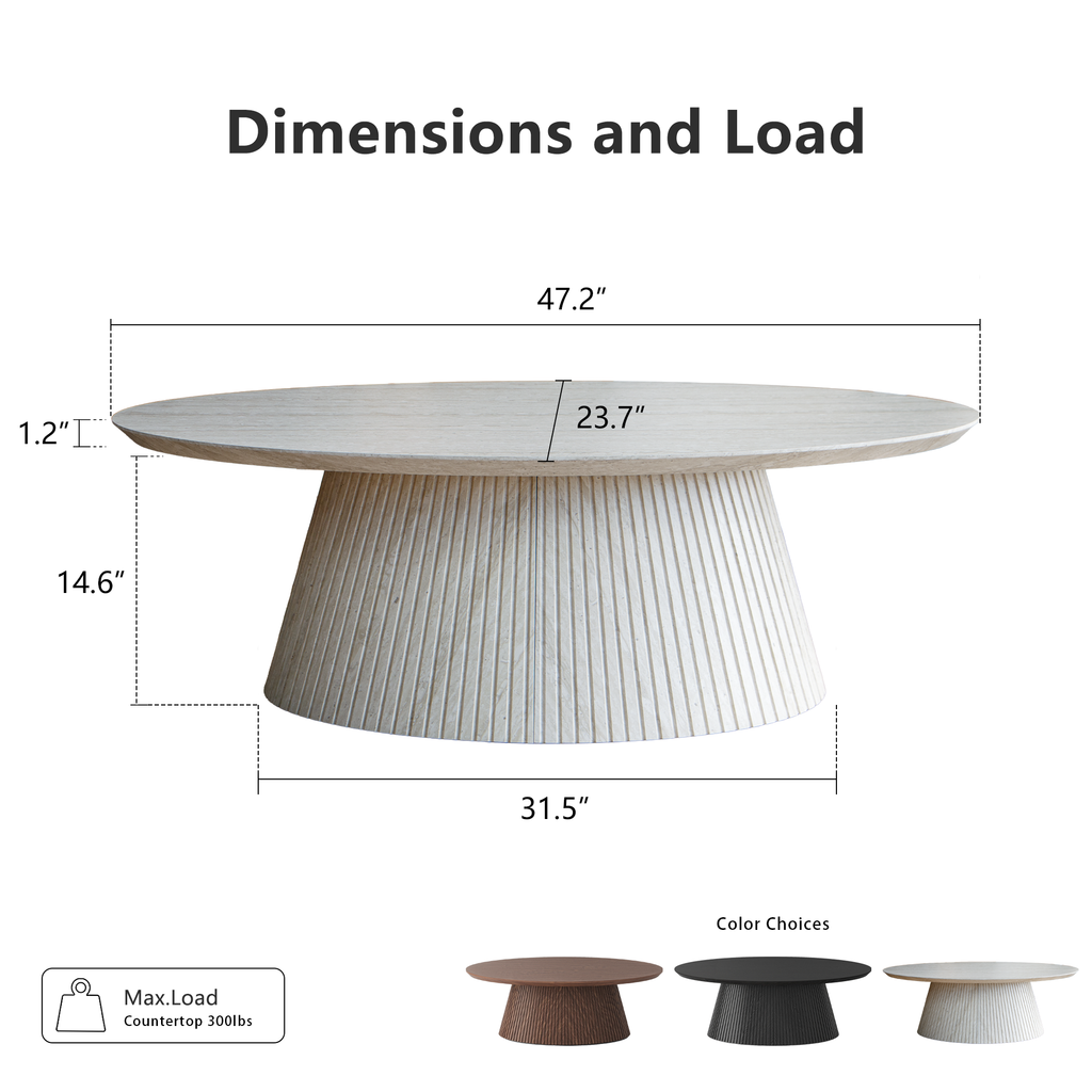 47.2" Oval Coffee Table with Faux Stone Veneer, Stone