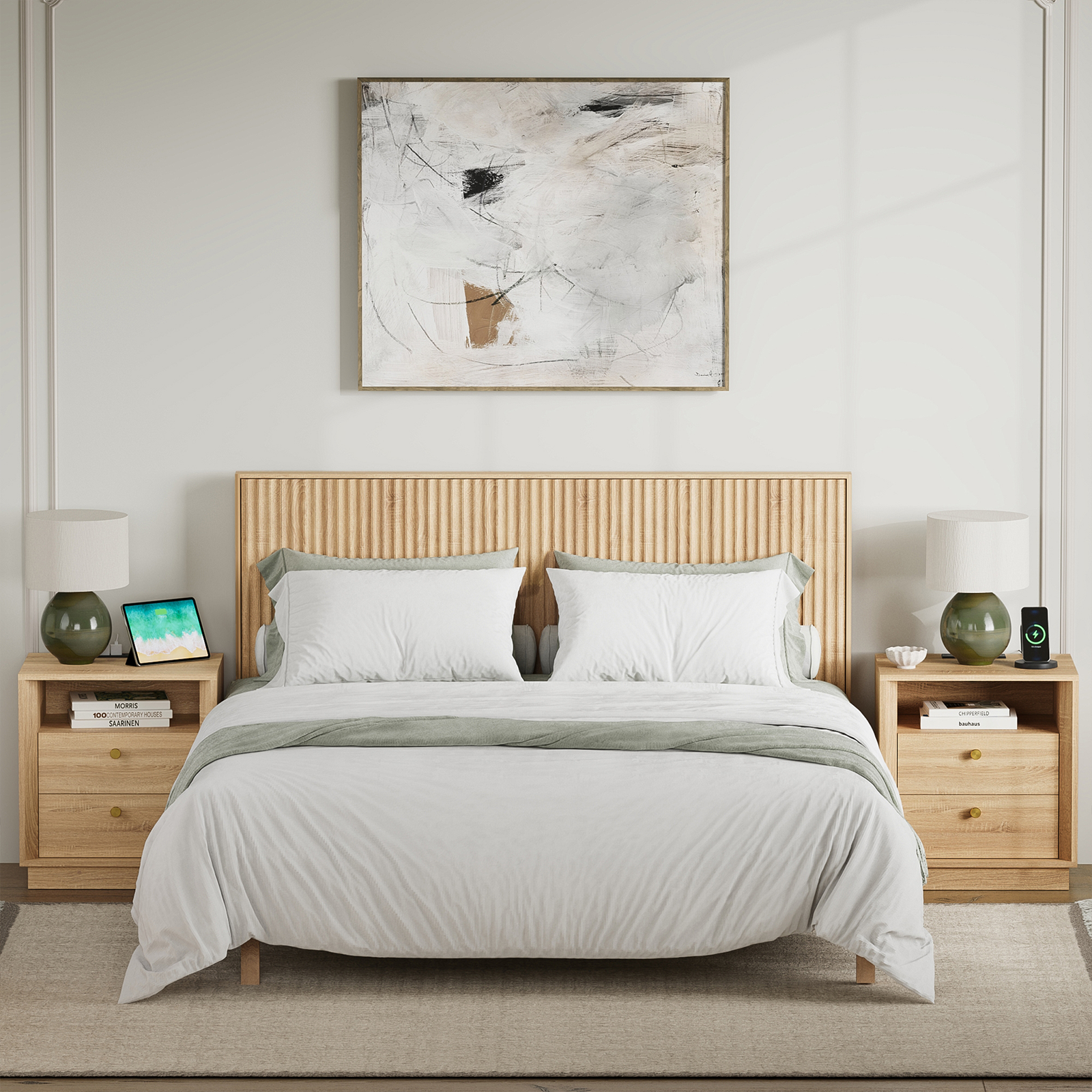 19.6" Nightstand with Charging Station, OAK