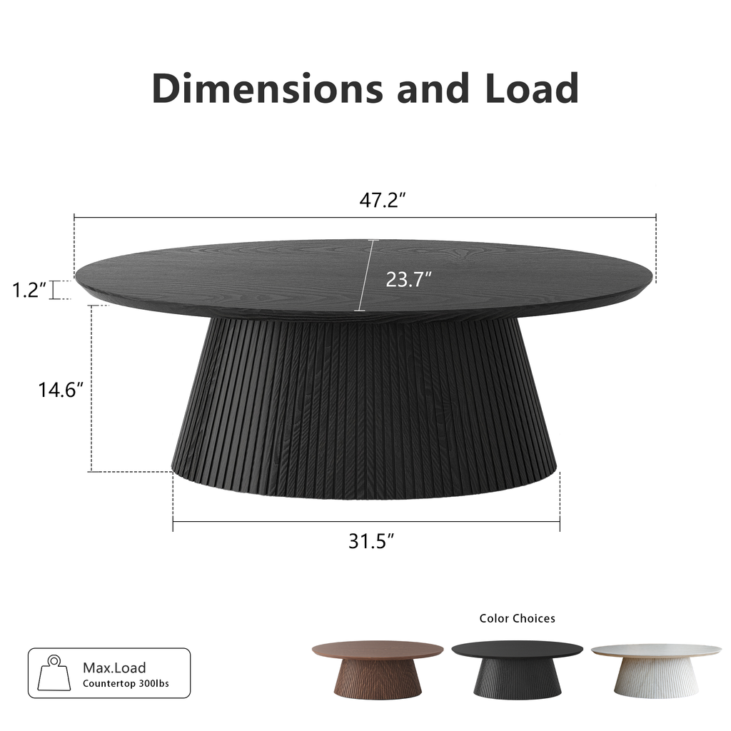 47.2" Oval Coffee Table with Faux Stone Veneer, Black