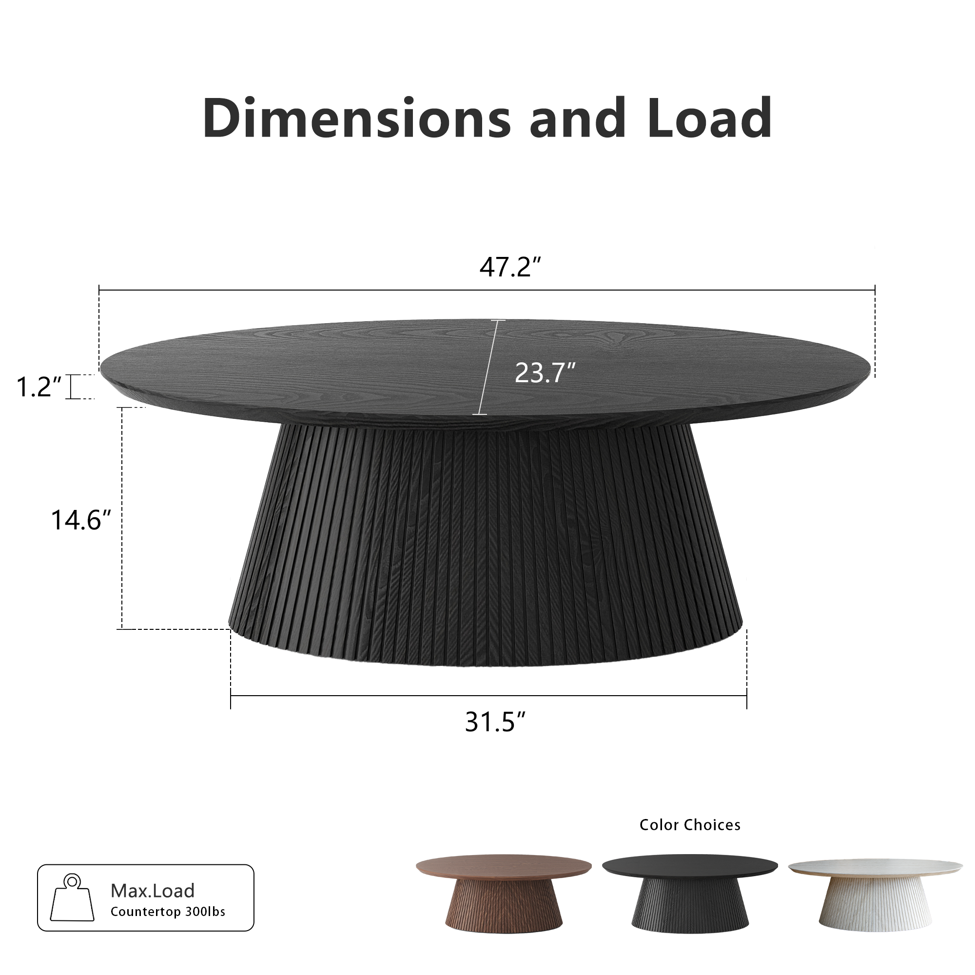 47.2" Oval Coffee Table with Faux Stone Veneer, Black