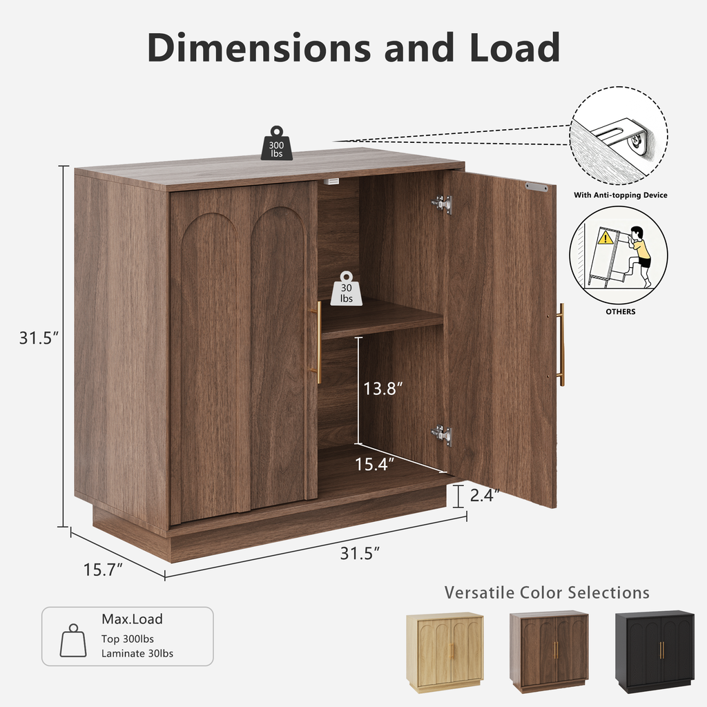 31.5" Sideboard Buffet Cabinet with Storage, Walnut