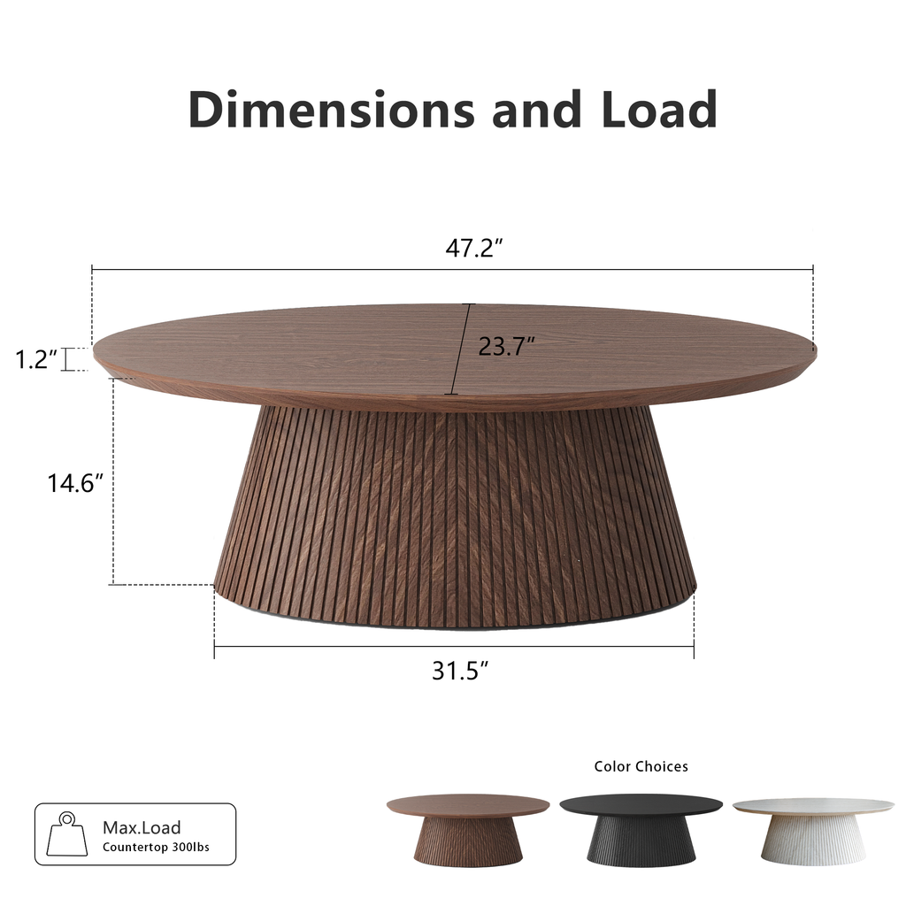 47.2" Oval Coffee Table with Faux Stone Veneer, Walnut