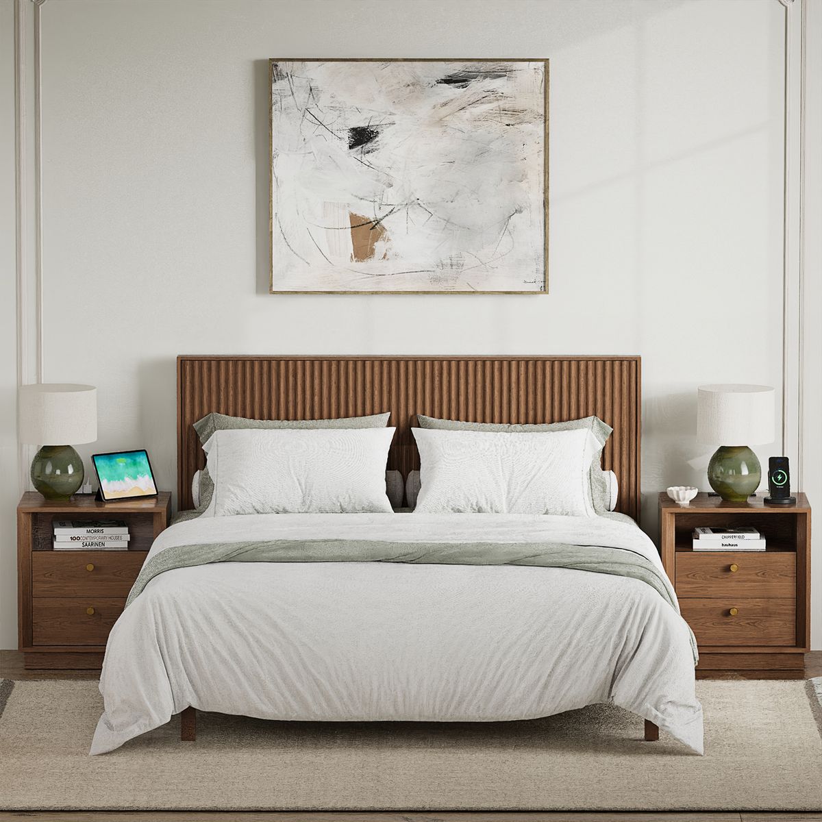 19.6" Nightstand with Charging Station, Walnut