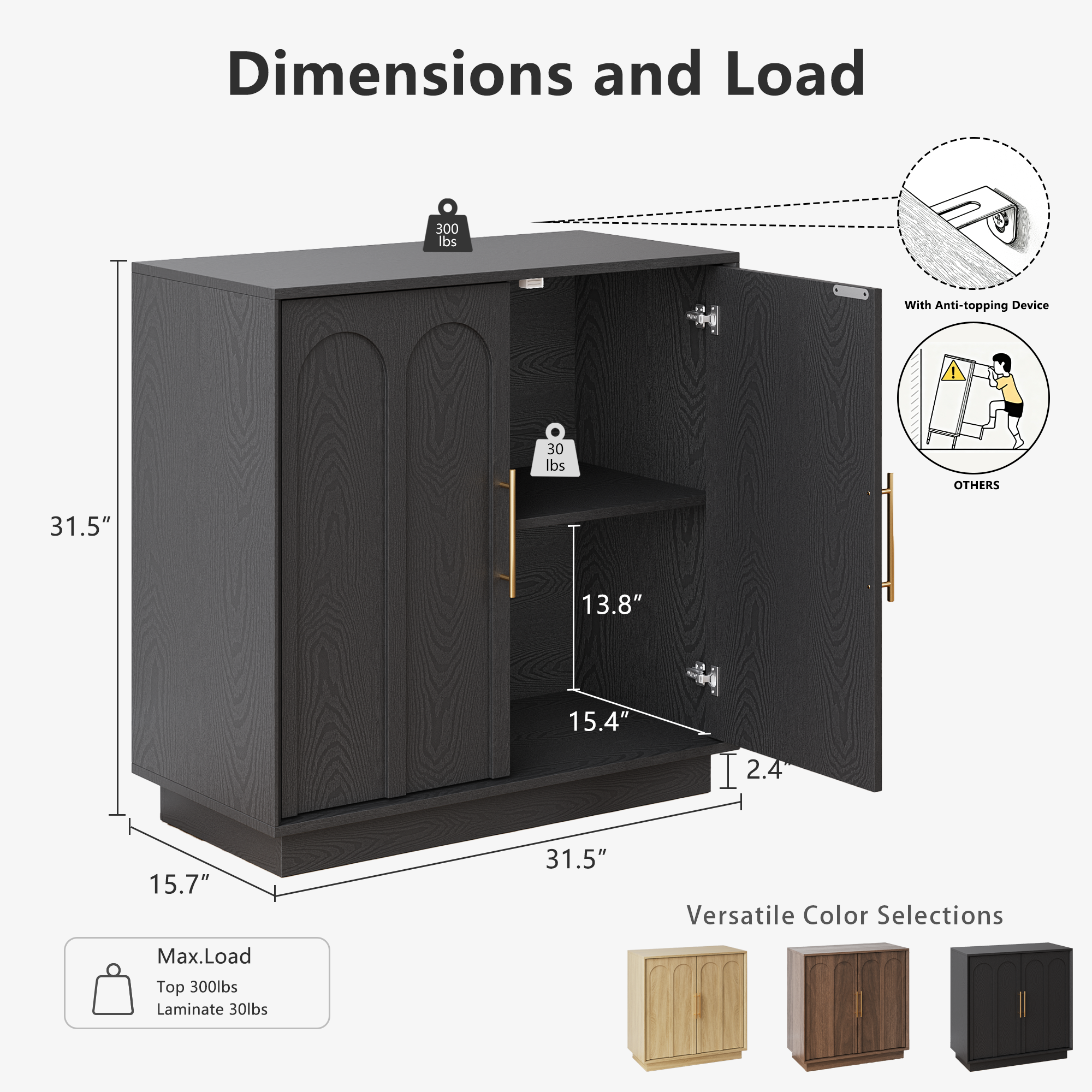 31.5" Sideboard Buffet Cabinet with Storage, Black
