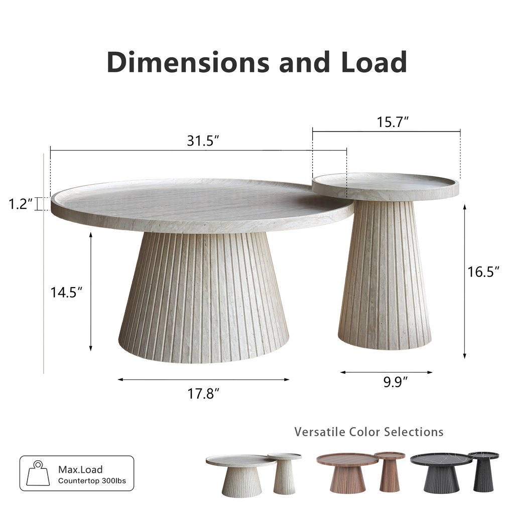 Nesting Coffee Table Set of 2 with Wood Grain Veneer, Stone
