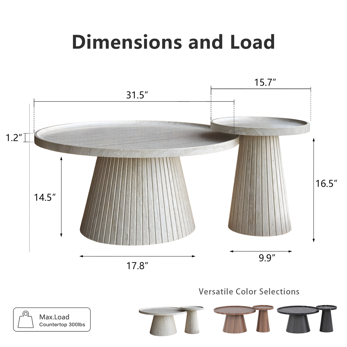 Nesting Coffee Table Set of 2 with Wood Grain Veneer, Stone