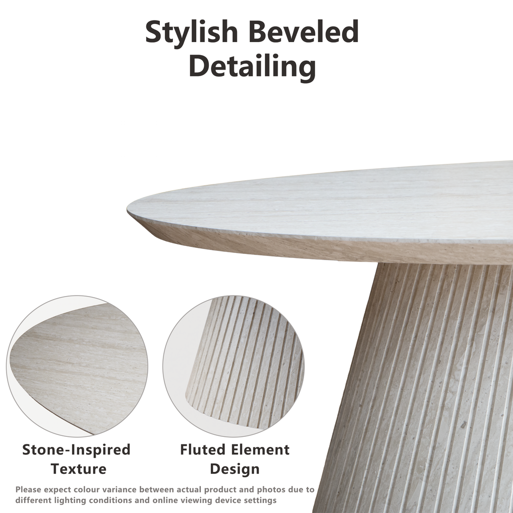 47.2" Oval Coffee Table with Faux Stone Veneer, Stone