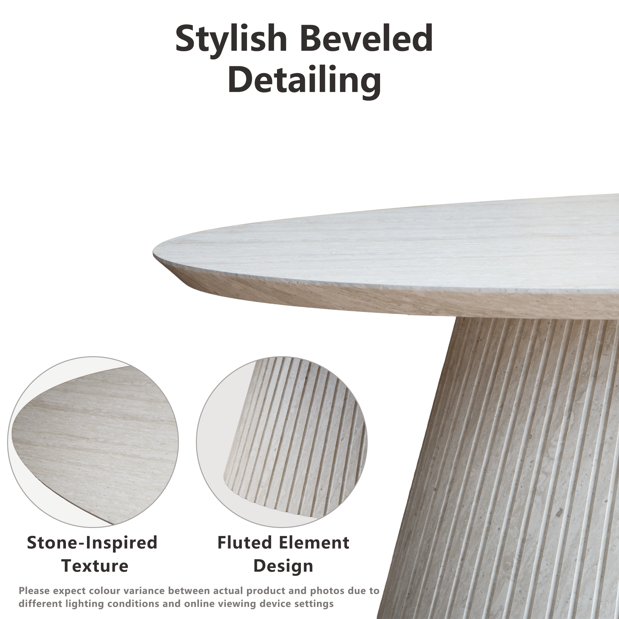 47.2" Oval Coffee Table with Faux Stone Veneer, Stone