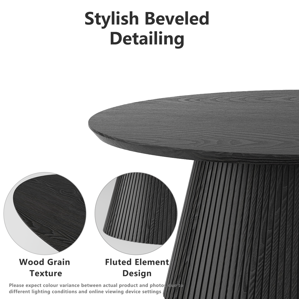 47.2" Oval Coffee Table with Faux Stone Veneer, Black