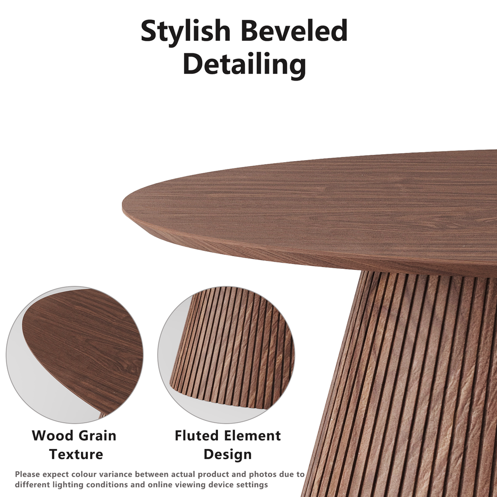 47.2" Oval Coffee Table with Faux Stone Veneer, Walnut