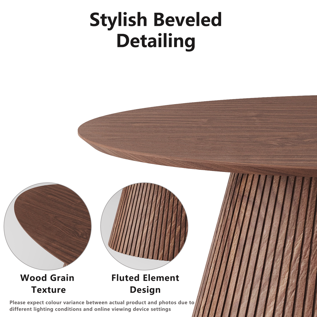 47.2" Oval Coffee Table with Faux Stone Veneer, Walnut