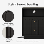 17.7" Nightstand with Charging Station, Arched Design, Black