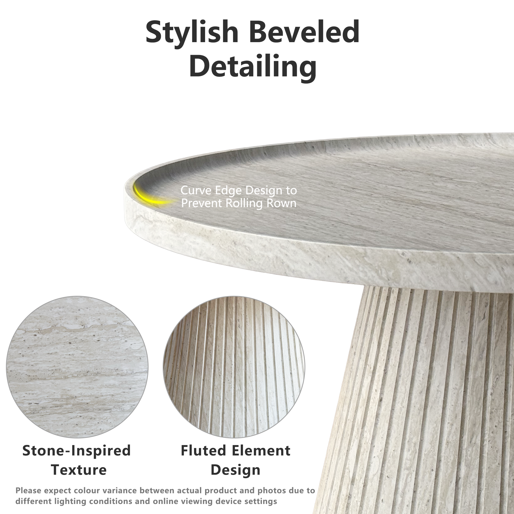 Nesting Coffee Table Set of 2 with Wood Grain Veneer, Stone