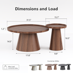 Nesting Coffee Table Set of 2 with Wood Grain Veneer, Walnut