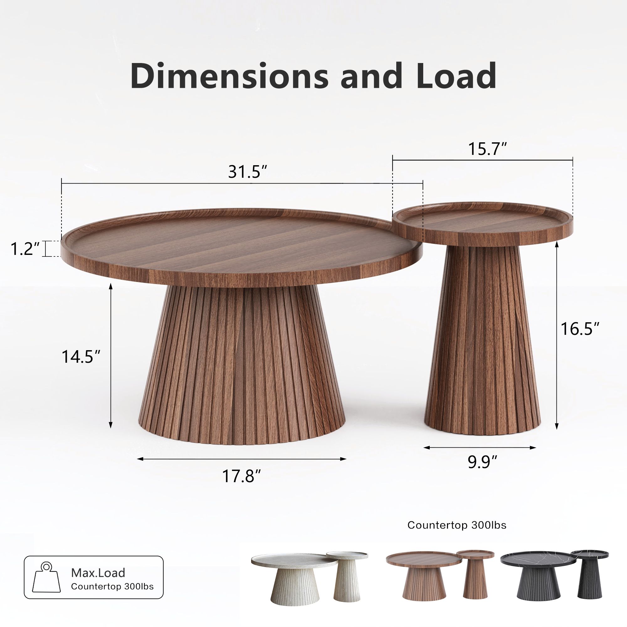Nesting Coffee Table Set of 2 with Wood Grain Veneer, Walnut