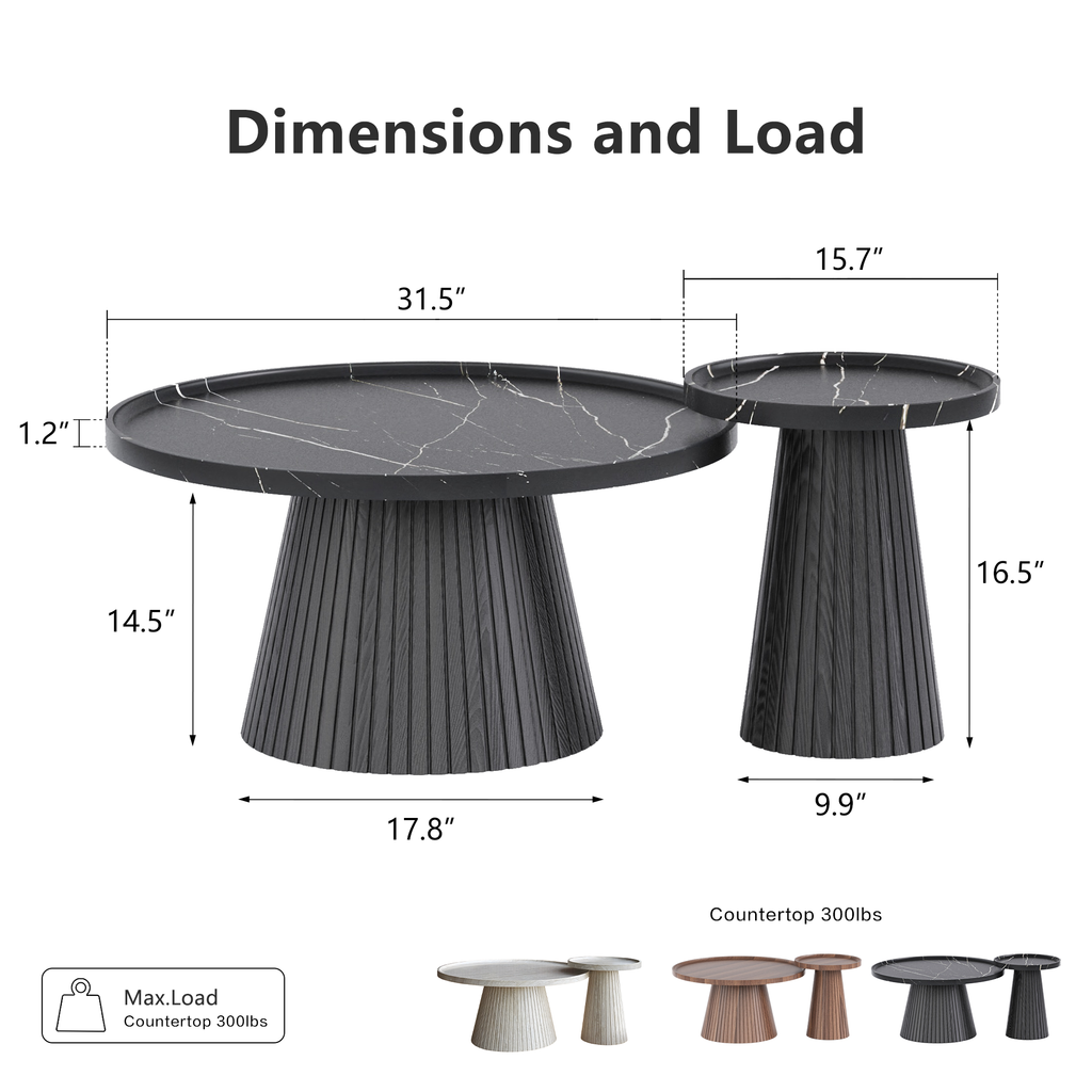 Nesting Coffee Table Set of 2 with Wood Grain Veneer, Black