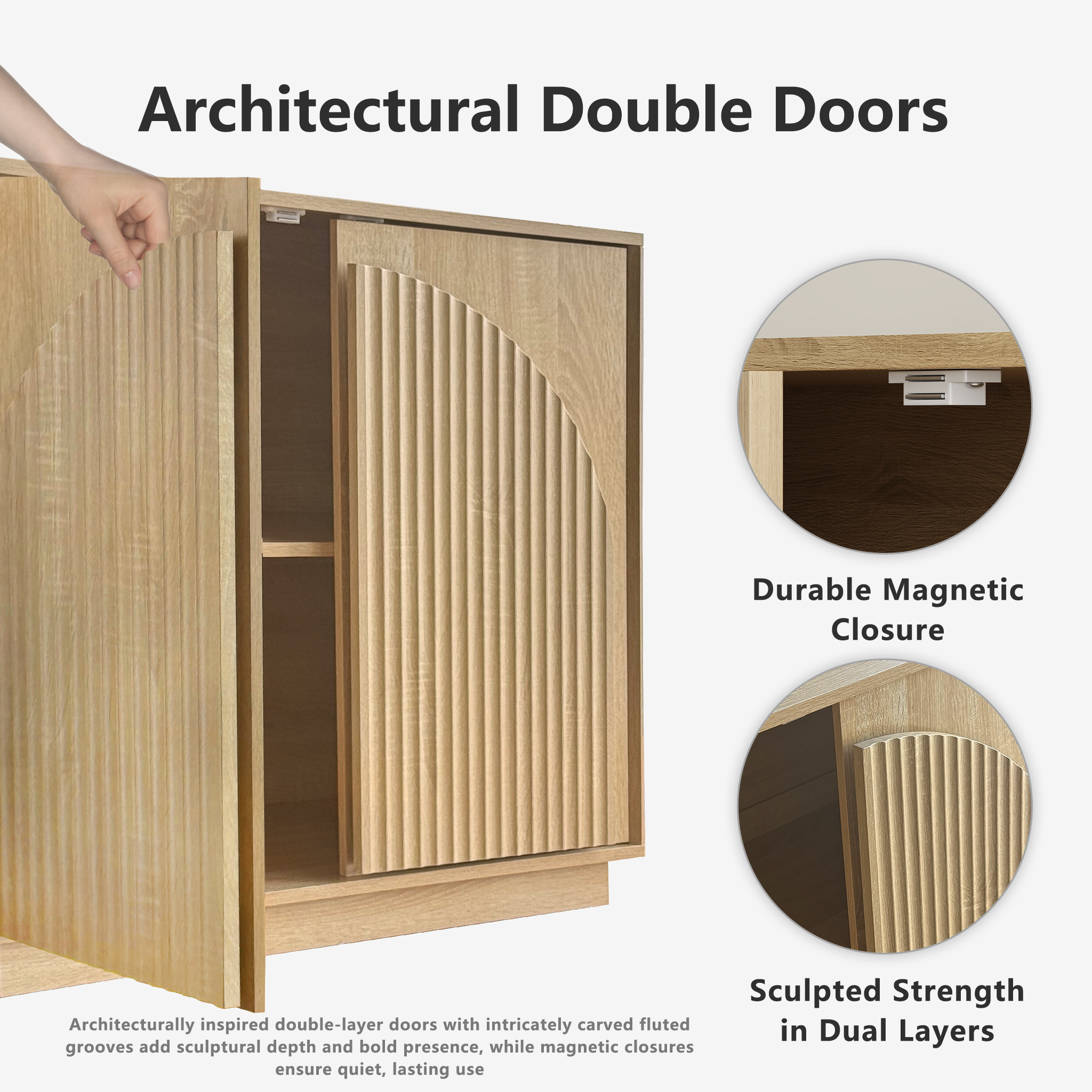 31.5" Small Buffet Cabinet with Storage, Arched Doors, OAK