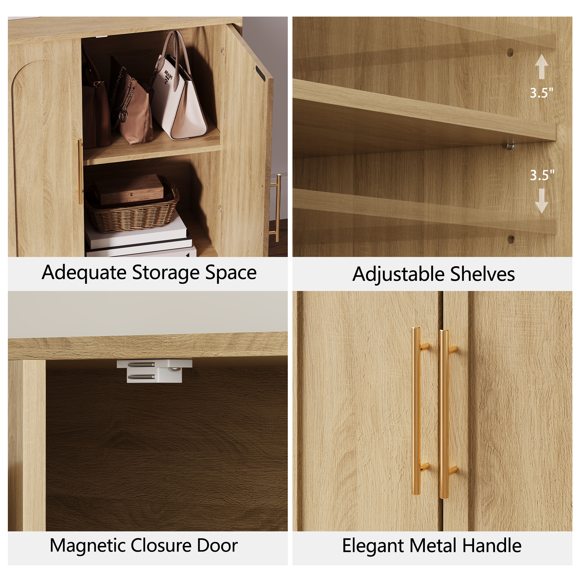 31.5" Sideboard Buffet Cabinet with Storage, OAK