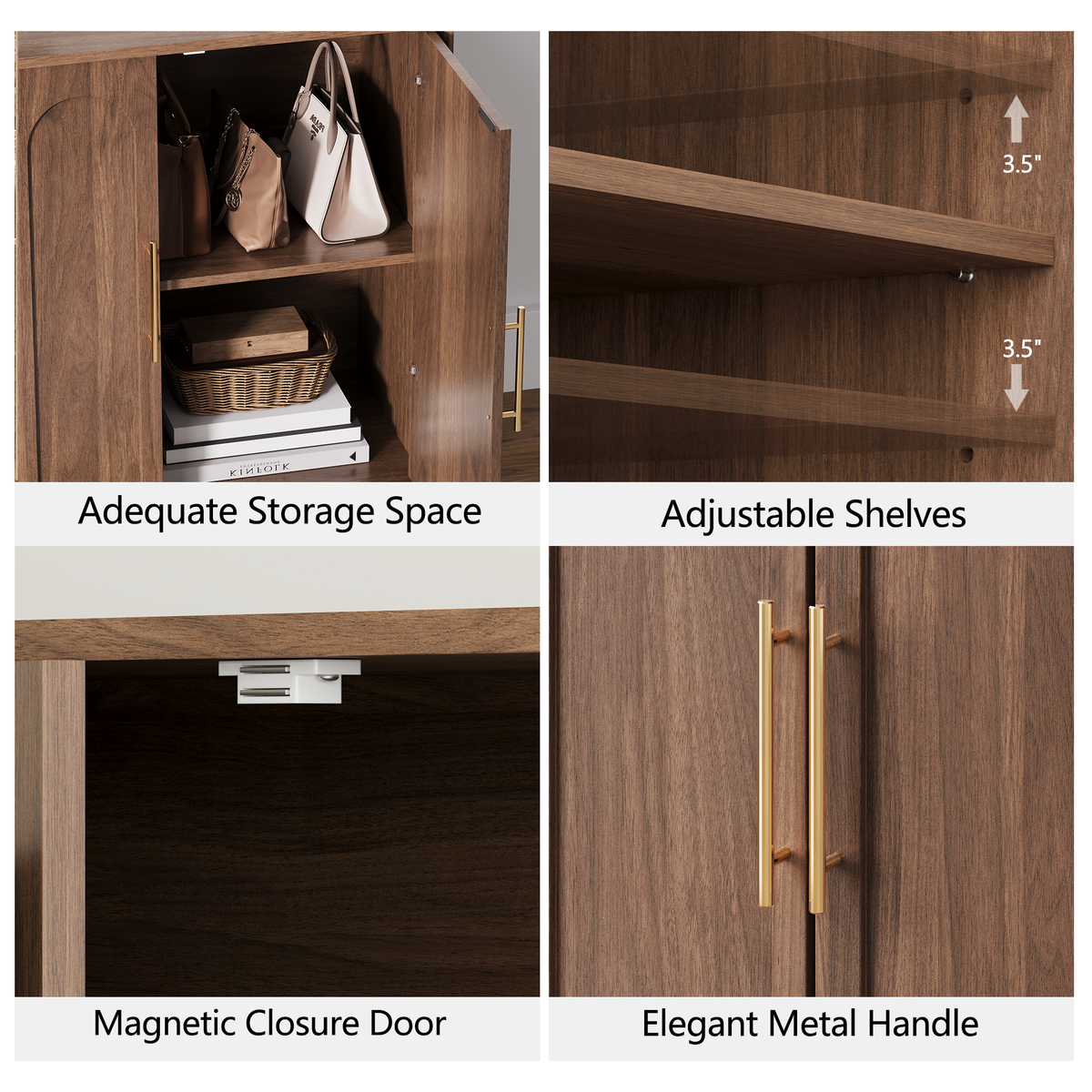 31.5" Sideboard Buffet Cabinet with Storage, Walnut