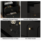 17.7" Nightstand with Charging Station, Arched Design, Black