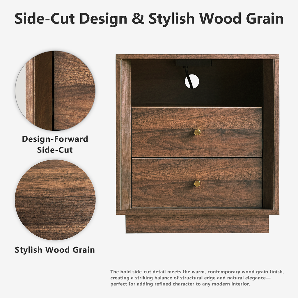19.6" Nightstand with Charging Station, Walnut