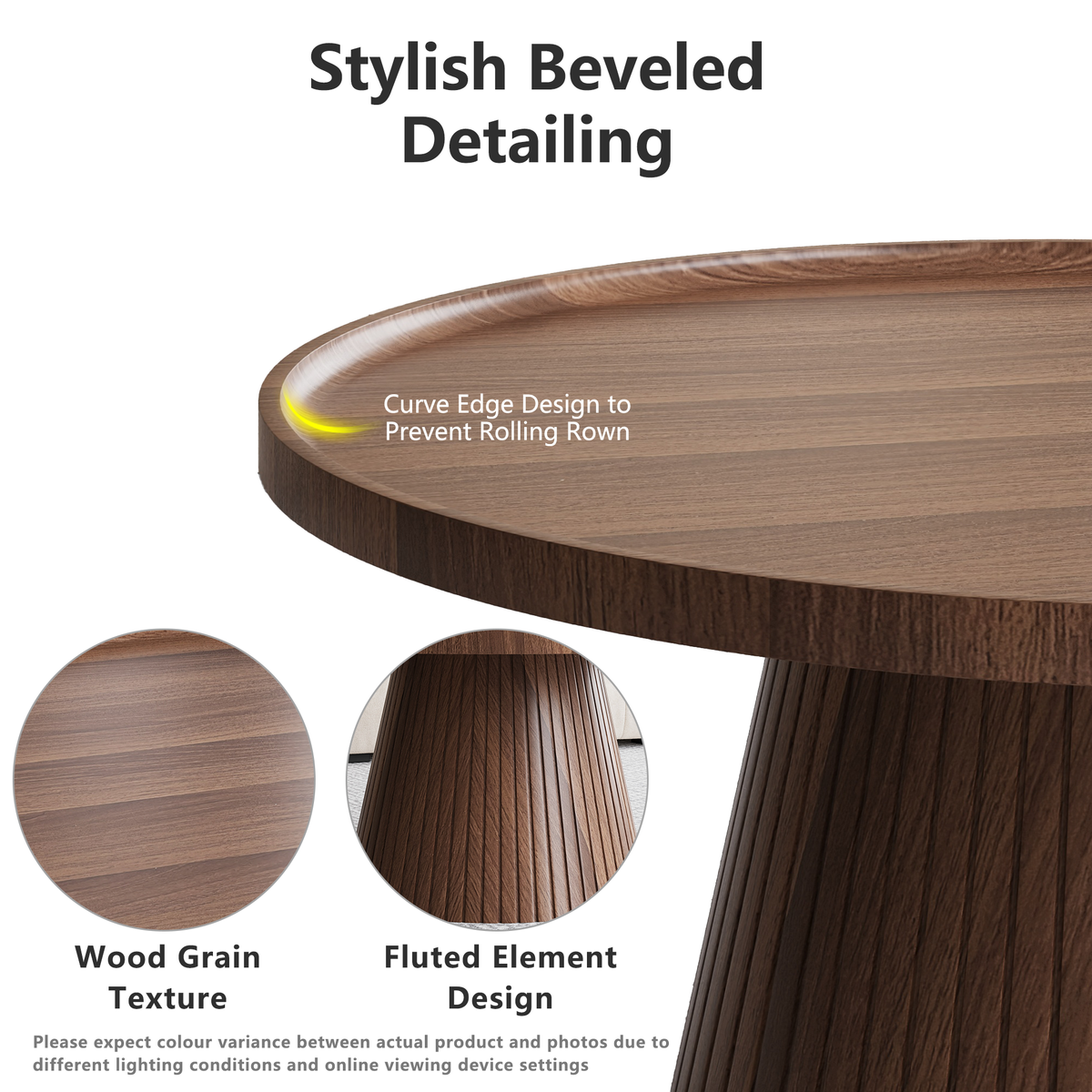 Nesting Coffee Table Set of 2 with Wood Grain Veneer, Walnut