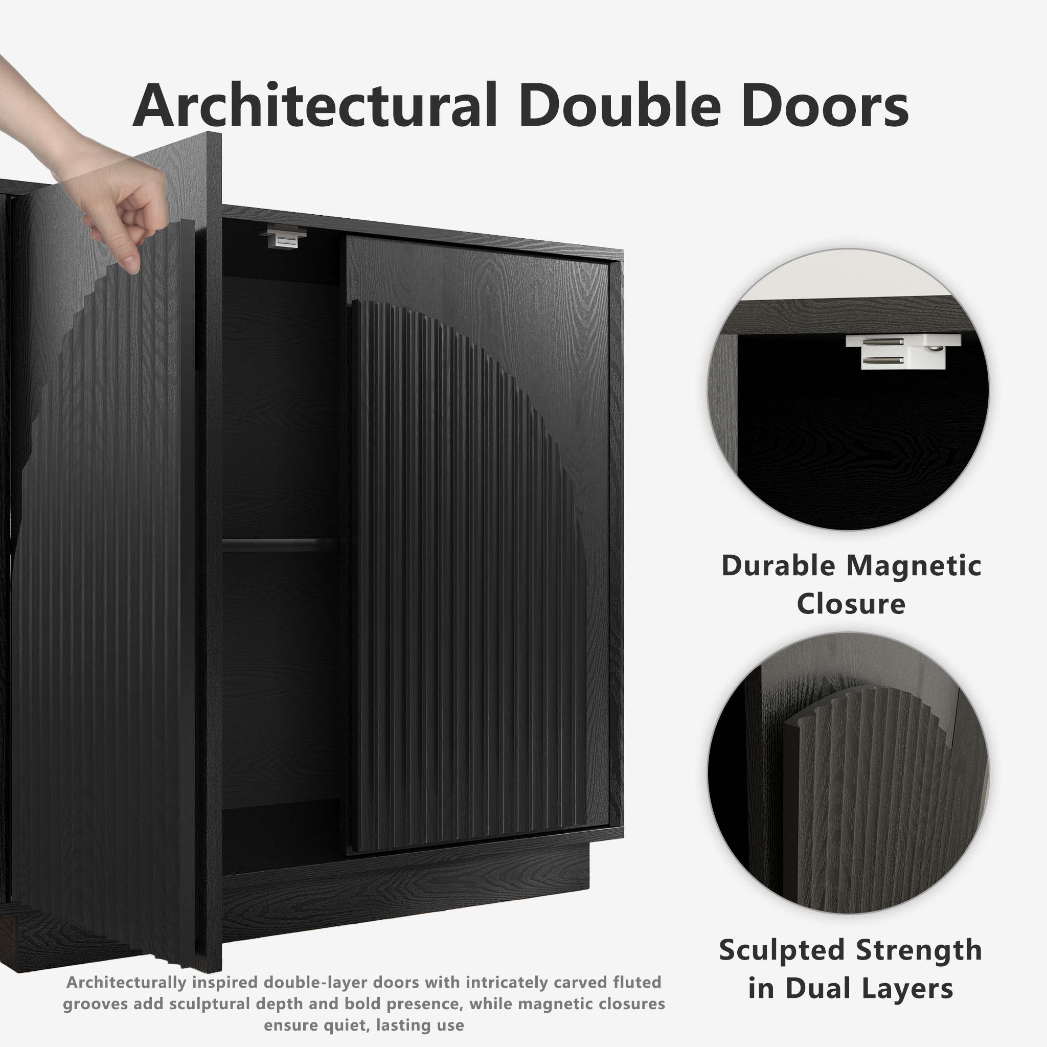 31.5" Small Buffet Cabinet with Storage, Arched Doors, Black