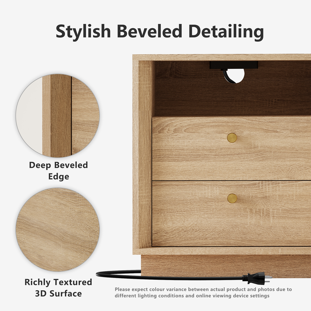 19.6" Nightstand with Charging Station, OAK