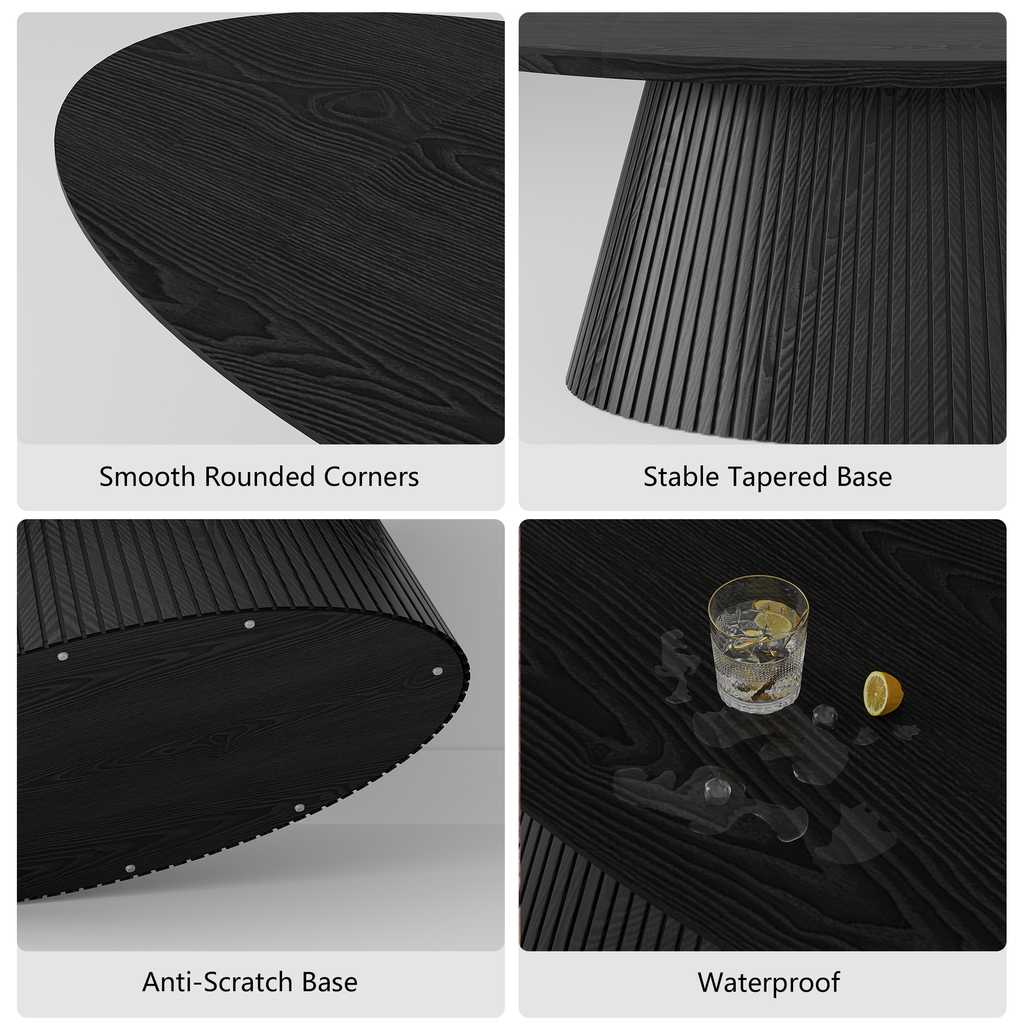 47.2" Oval Coffee Table with Faux Stone Veneer, Black