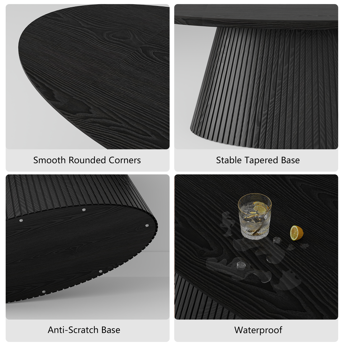 47.2" Oval Coffee Table with Faux Stone Veneer, Black