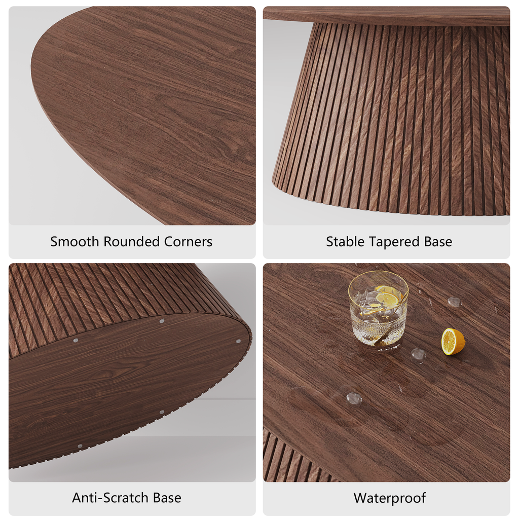 47.2" Oval Coffee Table with Faux Stone Veneer, Walnut