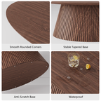 47.2" Oval Coffee Table with Faux Stone Veneer, Walnut