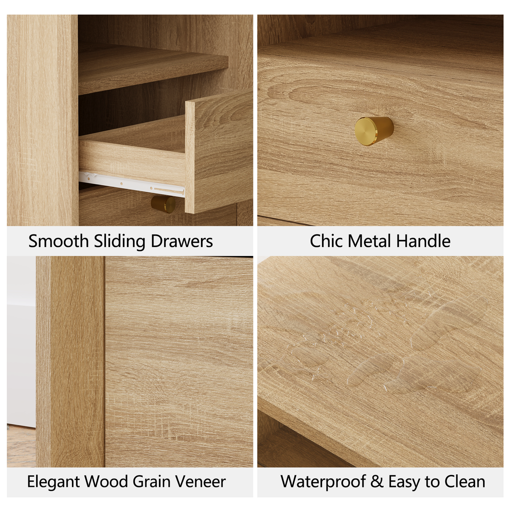 19.6" Nightstand with Charging Station, OAK