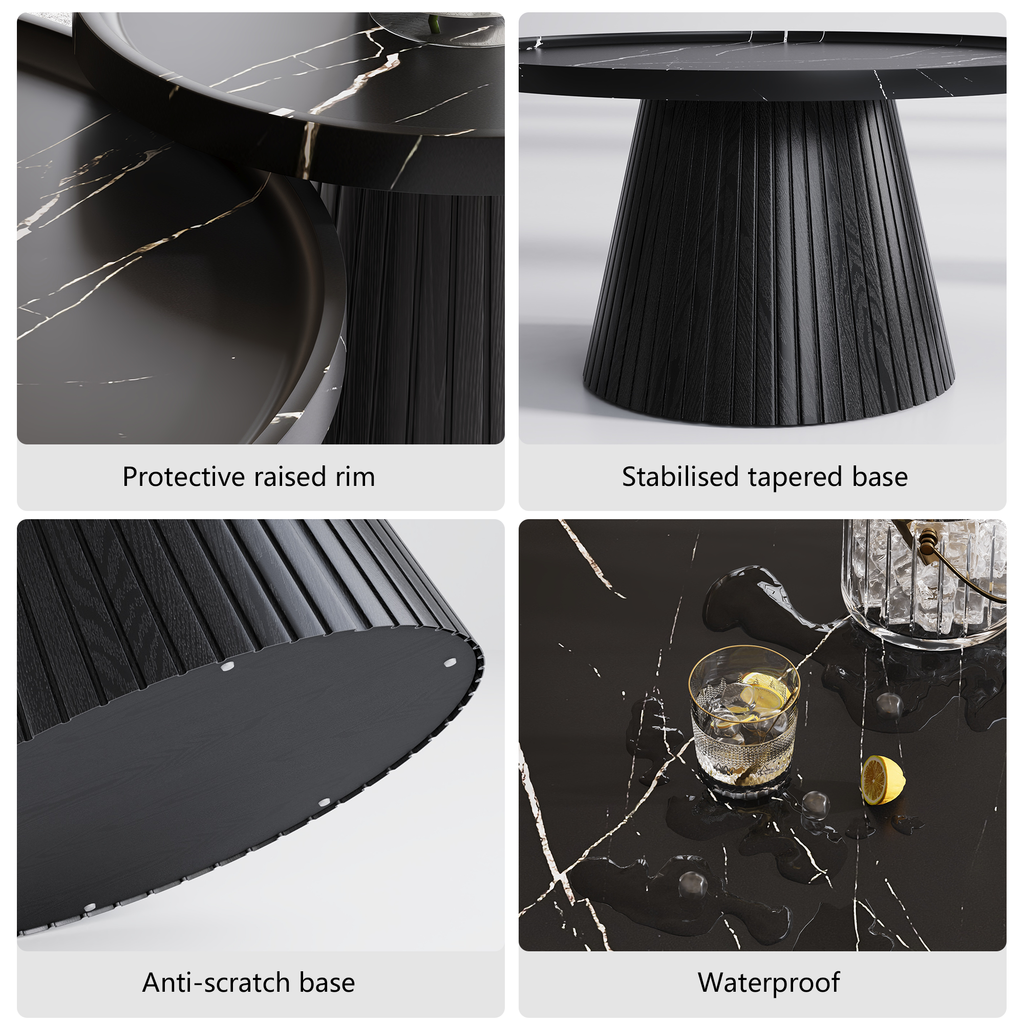 Nesting Coffee Table Set of 2 with Wood Grain Veneer, Black