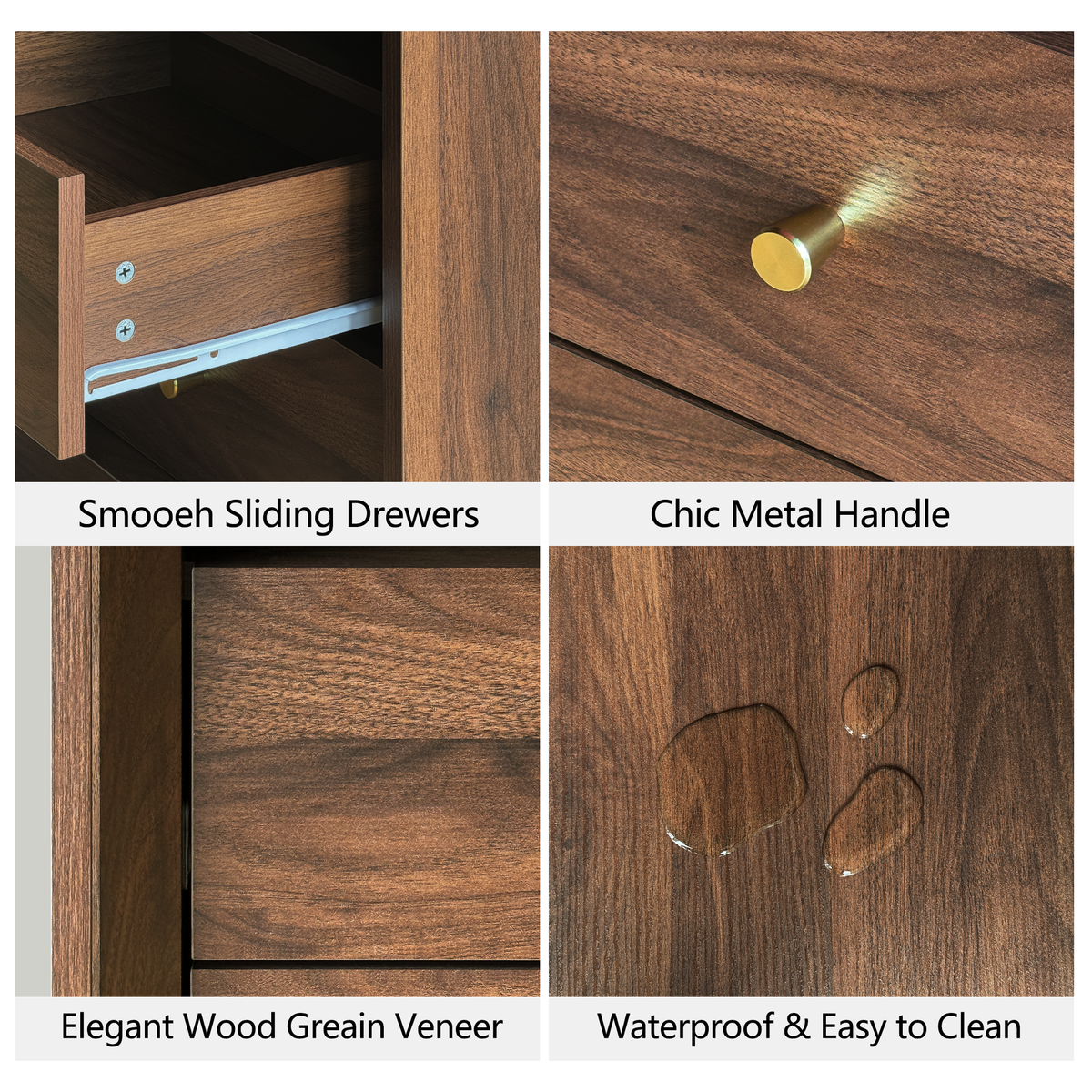 19.6" Nightstand with Charging Station, Walnut