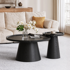 Nesting Coffee Table Set of 2 with Wood Grain Veneer, Black