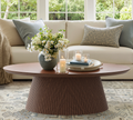 47.2" Oval Coffee Table with Faux Stone Veneer, Walnut