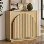 31.5" Small Buffet Cabinet with Storage, Arched Doors, OAK