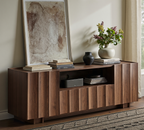 61" Mid Century Modern TV Stand with Storage, Wave Design, Walnut