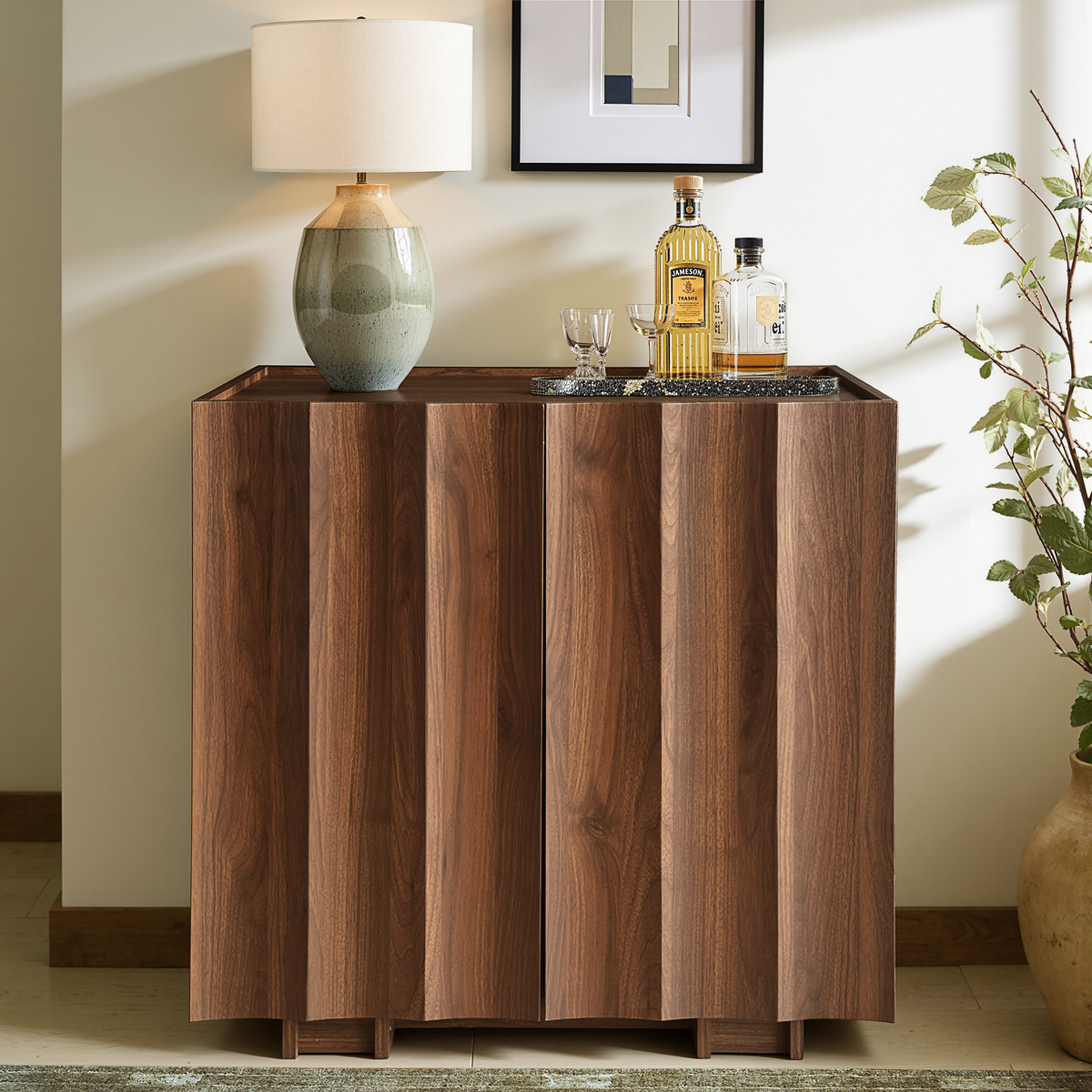 30.8" Fluted Sideboard Buffet Cabinet with Storage, Walnut
