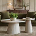 Nesting Coffee Table Set of 2 with Wood Grain Veneer, Stone